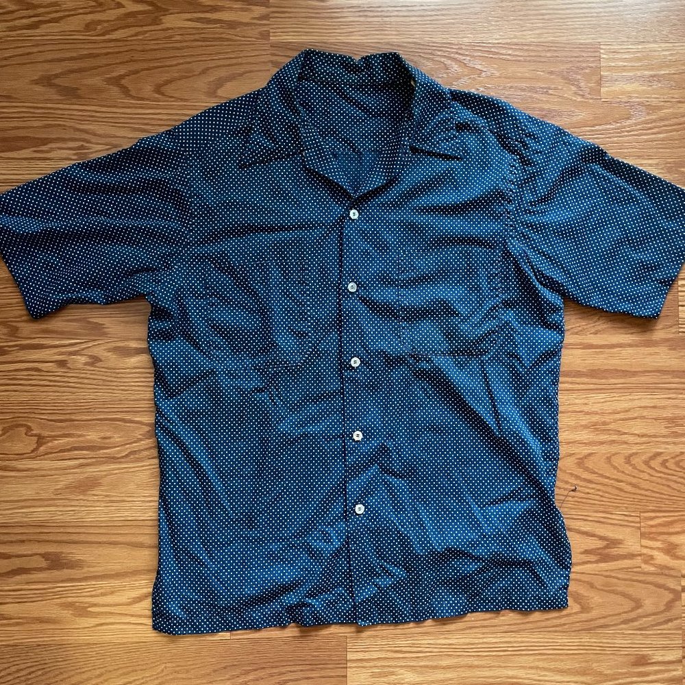VINTAGE 70S MEN'S POLKA DOT NAVY BUTTON DOWN SHIRT